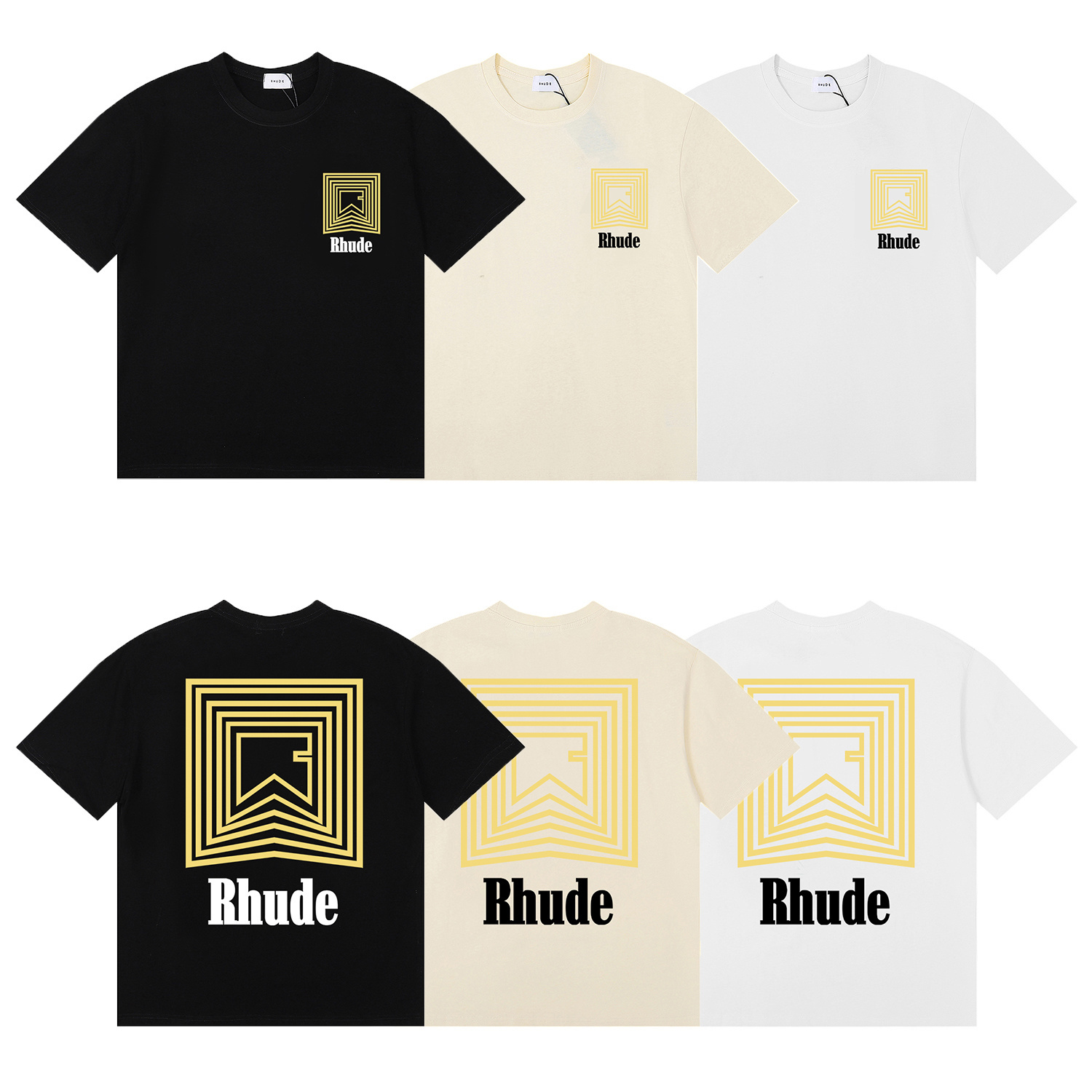 Rhude Chevron Logo Repeat T-Shirt #50138 Apricot/White/Black