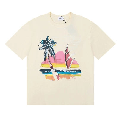 Rhude Coconut Tree And Sailboat Print T-Shirt #50156 Apricot/White/Black 02