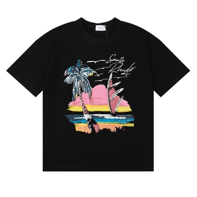 Rhude Coconut Tree And Sailboat Print T-Shirt #50156 Apricot/White/Black 01