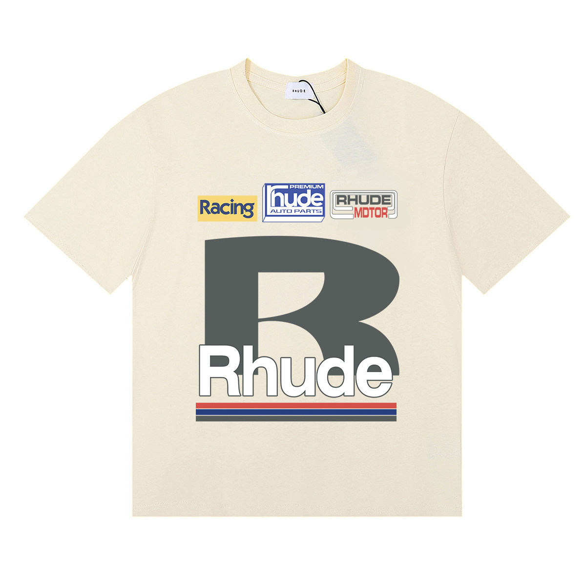 Rhude Petrol Patch Racing Motor T-Shirt #50159 Apricot/White/Black
