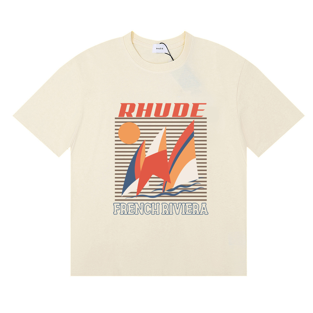Rhude Poster T-Shirt #50153 Apricot/White/Black