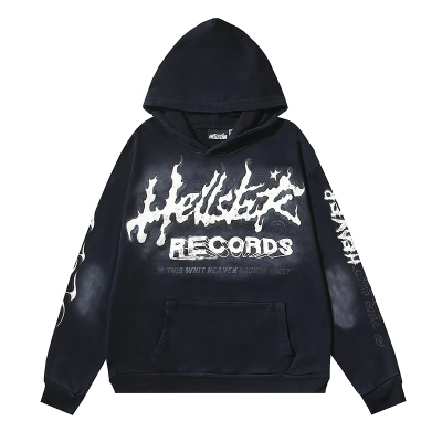 Hellstar Hell Red Flare star Retro washed distressed Print Hoodie #2030 Black/Red 02