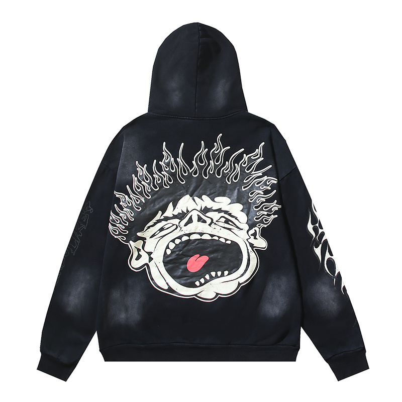 Hellstar Hell Red Flare star Retro washed distressed Print Hoodie #2030 Black/Red