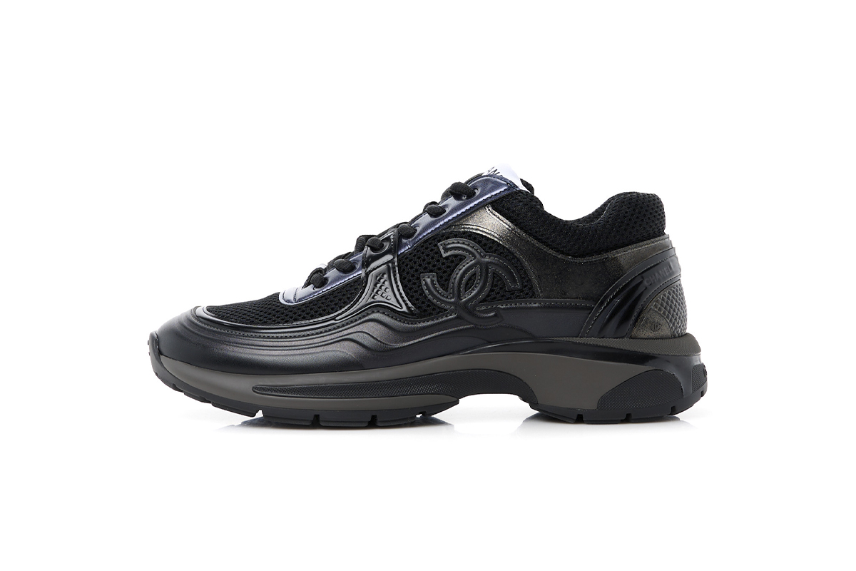 Chanel Women's CC Low-Top Sneakers Fabric And Laminated Leather Black