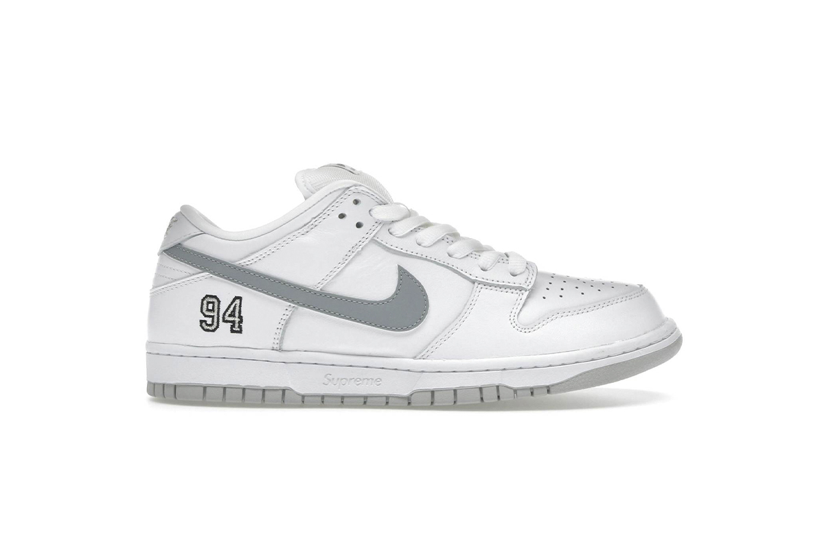 Nike SB Dunk Low Supreme 94 White Metallic Silver