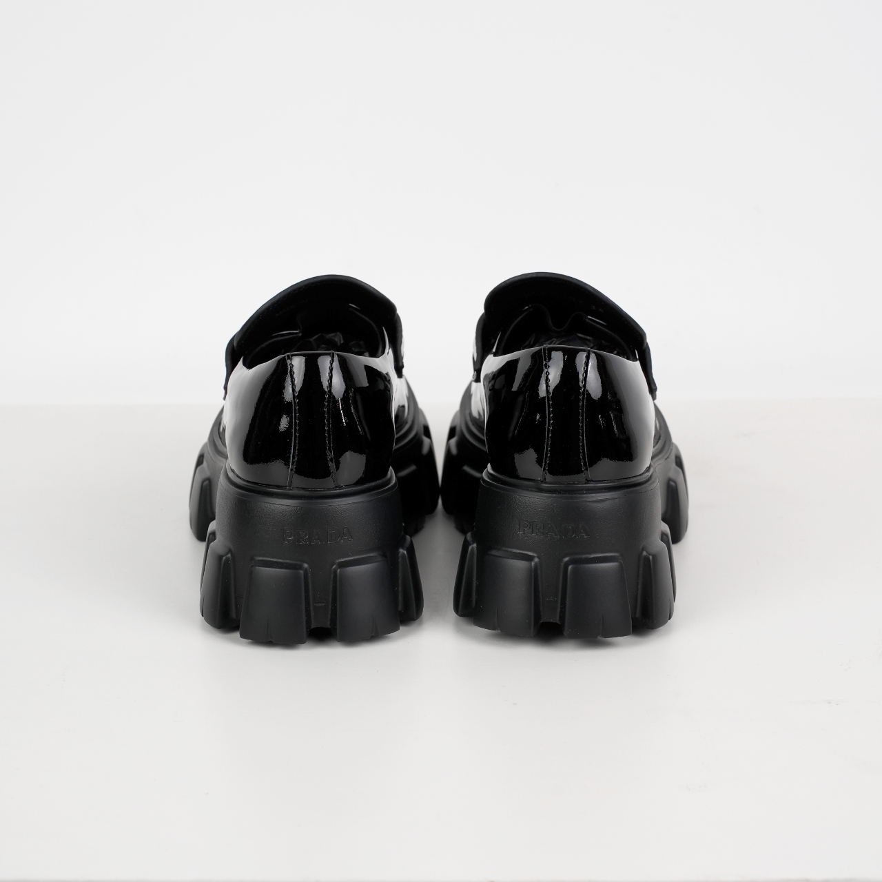 Prada Monolith Triangle Logo Leather Platform Loafers Black
