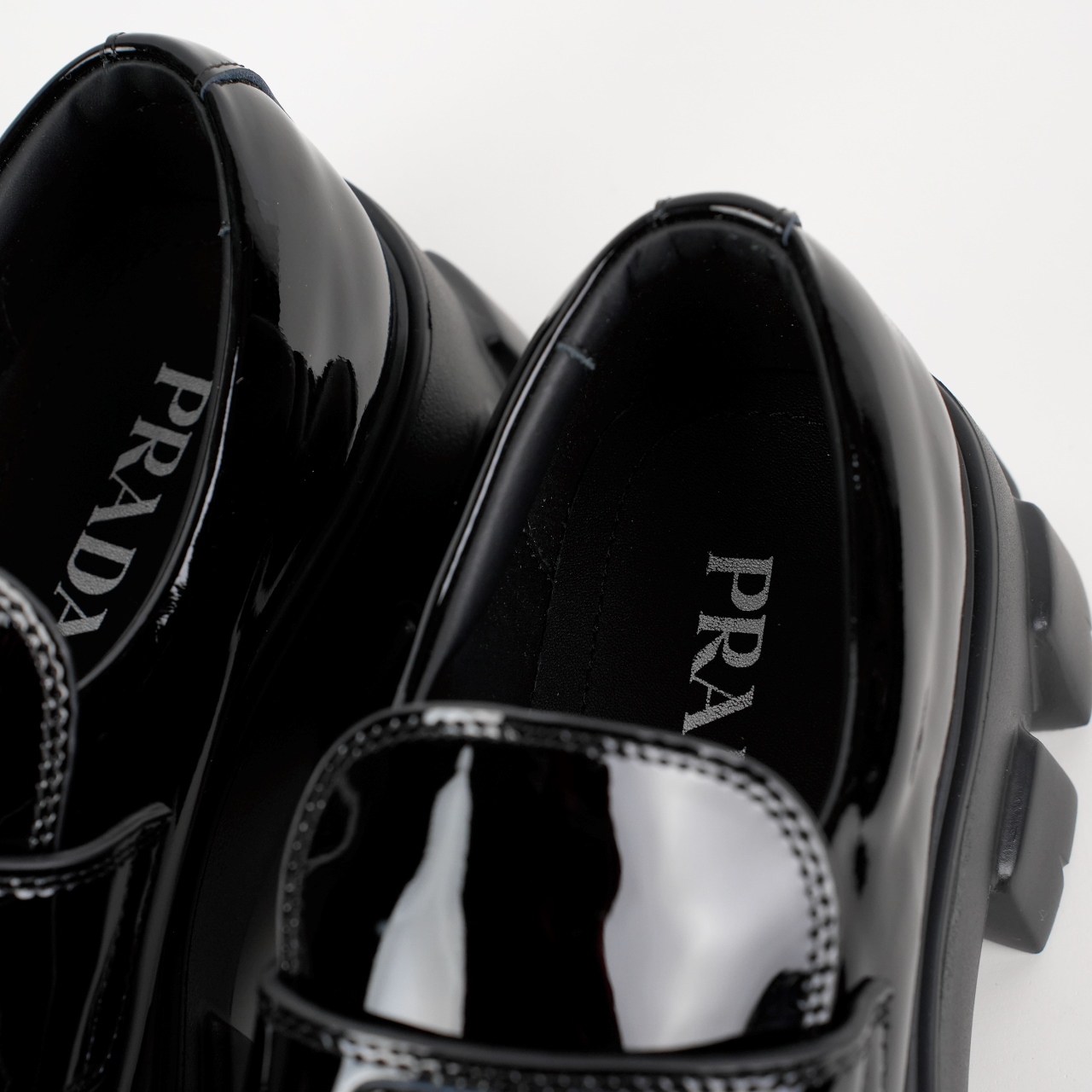 Prada Monolith Triangle Logo Leather Platform Loafers Black