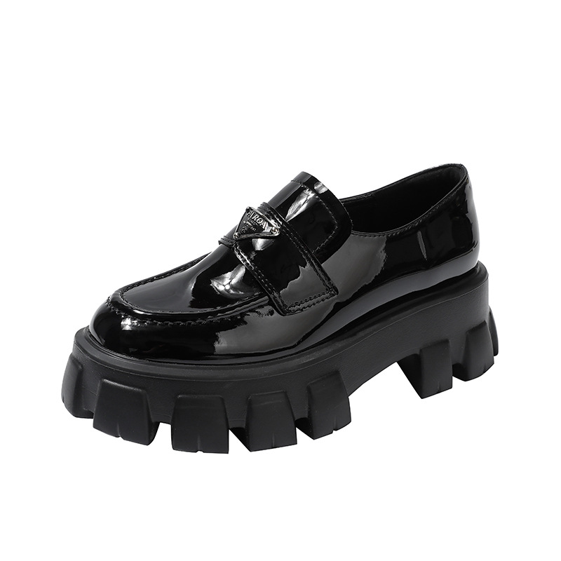 Prada Monolith Triangle Logo Leather Platform Loafers Black