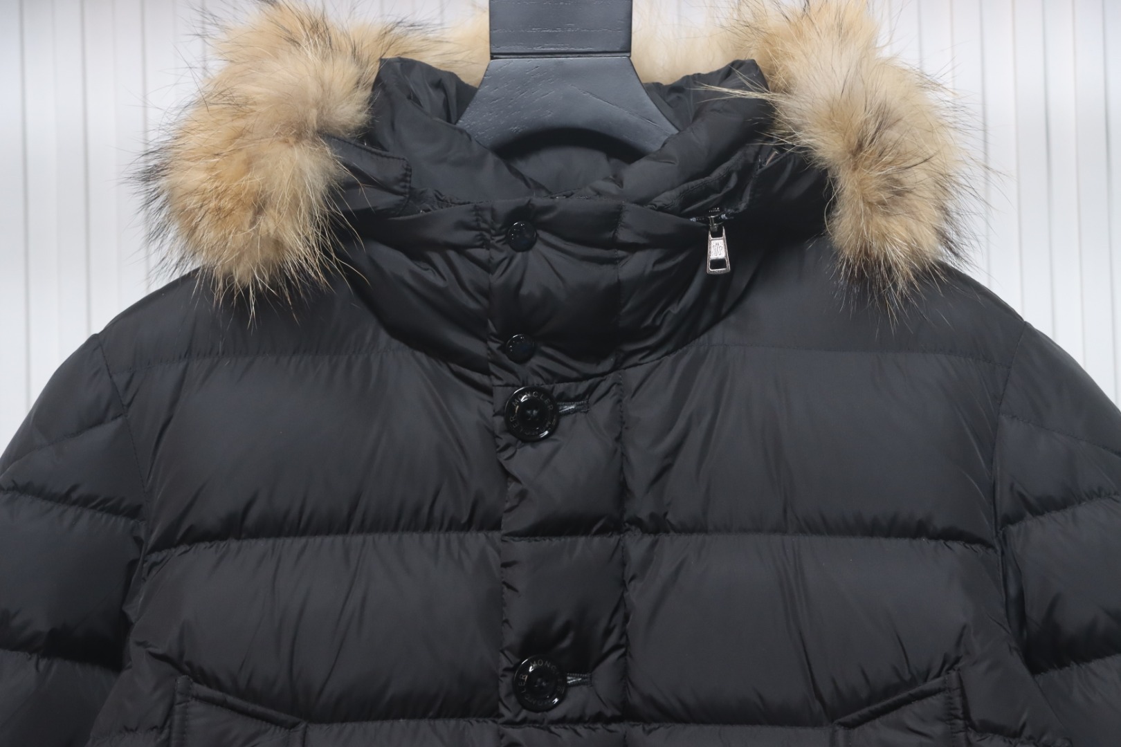 Moncler Hooded Button Down Jacket Black