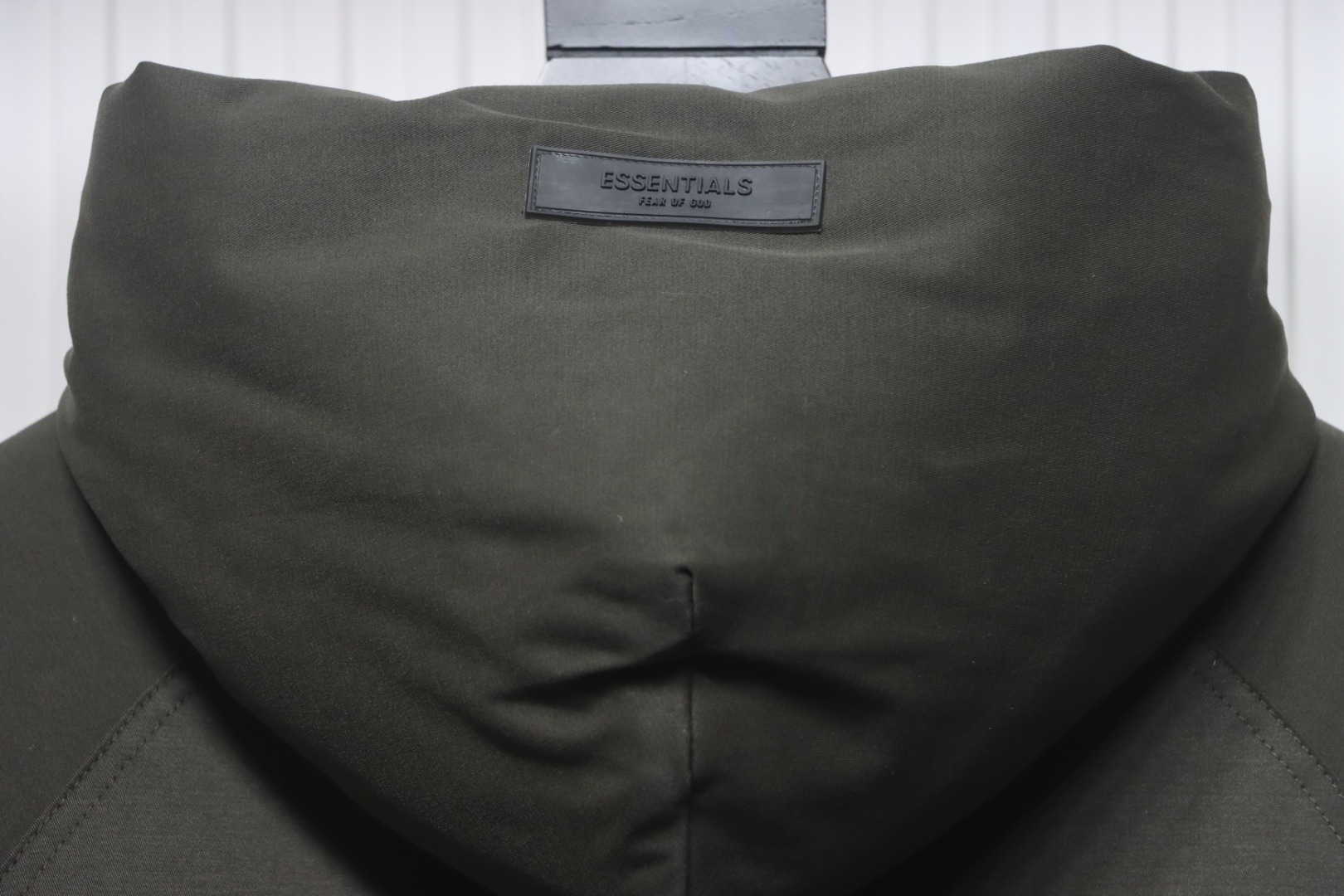 Fear of God Essentials Letter Print Hooded Synthetic Insulated Jacket Dark Green