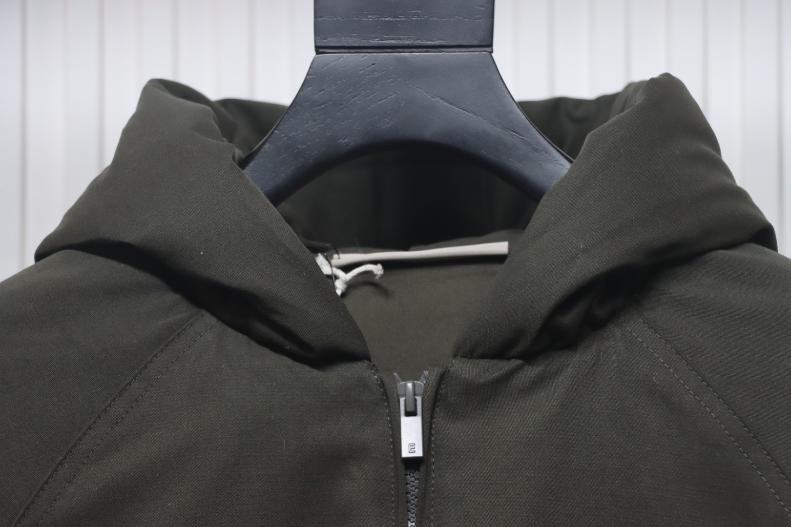 Fear of God Essentials Letter Print Hooded Synthetic Insulated Jacket Dark Green