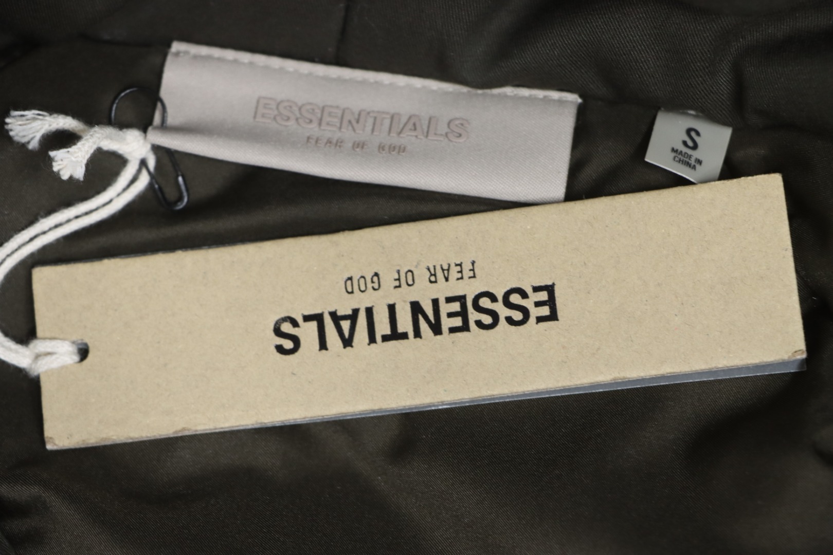 Fear of God Essentials Letter Print Hooded Synthetic Insulated Jacket Dark Green