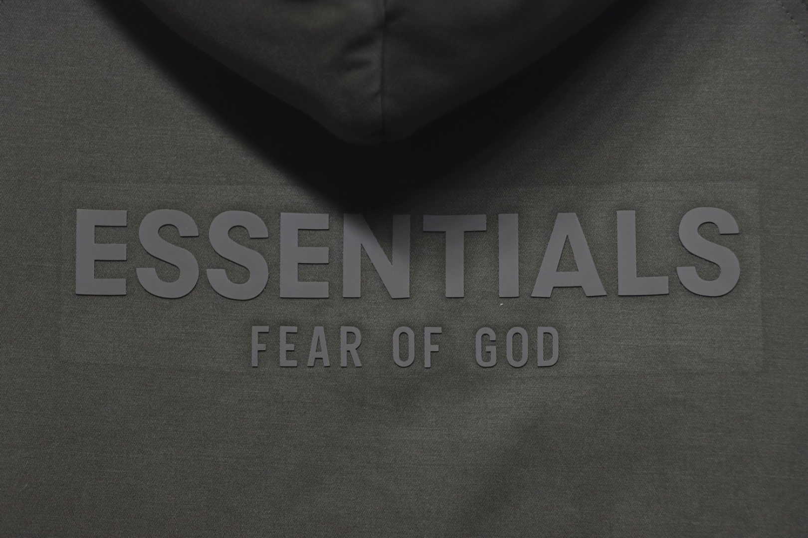 Fear of God Essentials Letter Print Hooded Synthetic Insulated Jacket Dark Green