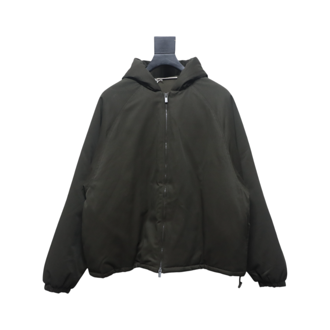 Fear of God Essentials Letter Print Hooded Synthetic Insulated Jacket Dark Green