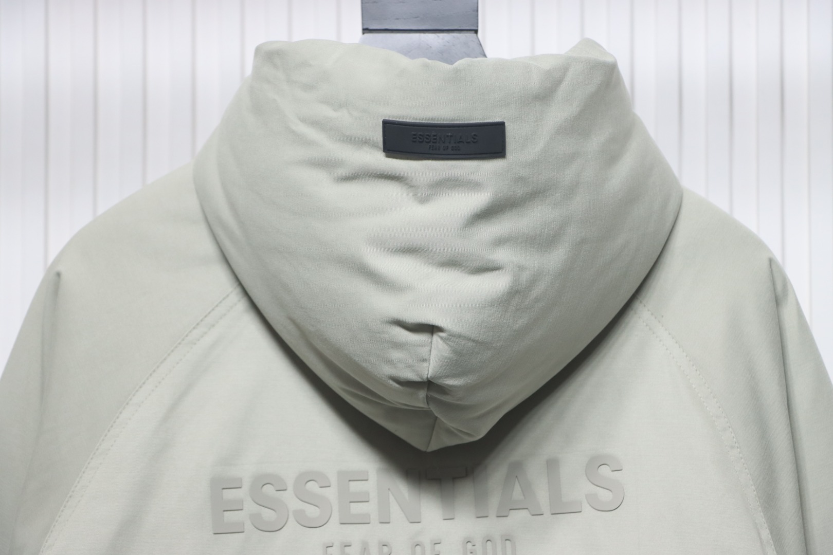 Fear of God Essentials Letter Print Hooded Synthetic Insulated Jacket Light Green