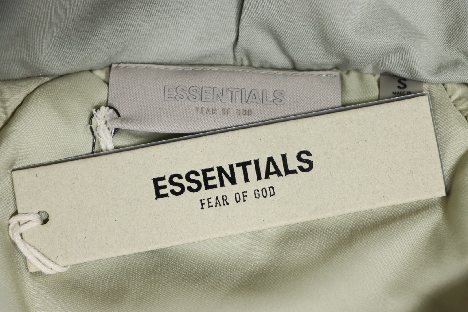 Fear of God Essentials Letter Print Hooded Synthetic Insulated Jacket Light Green
