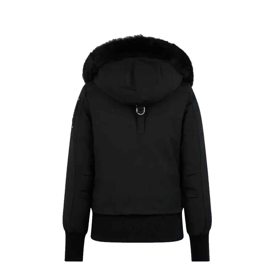 Moose Knuckles Black Wool Collar Zip-Up Jacket With A Pom-Pom 