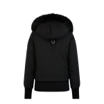 Moose Knuckles Logo Plaque Zip-Up Black Jacket Black Wool Collar