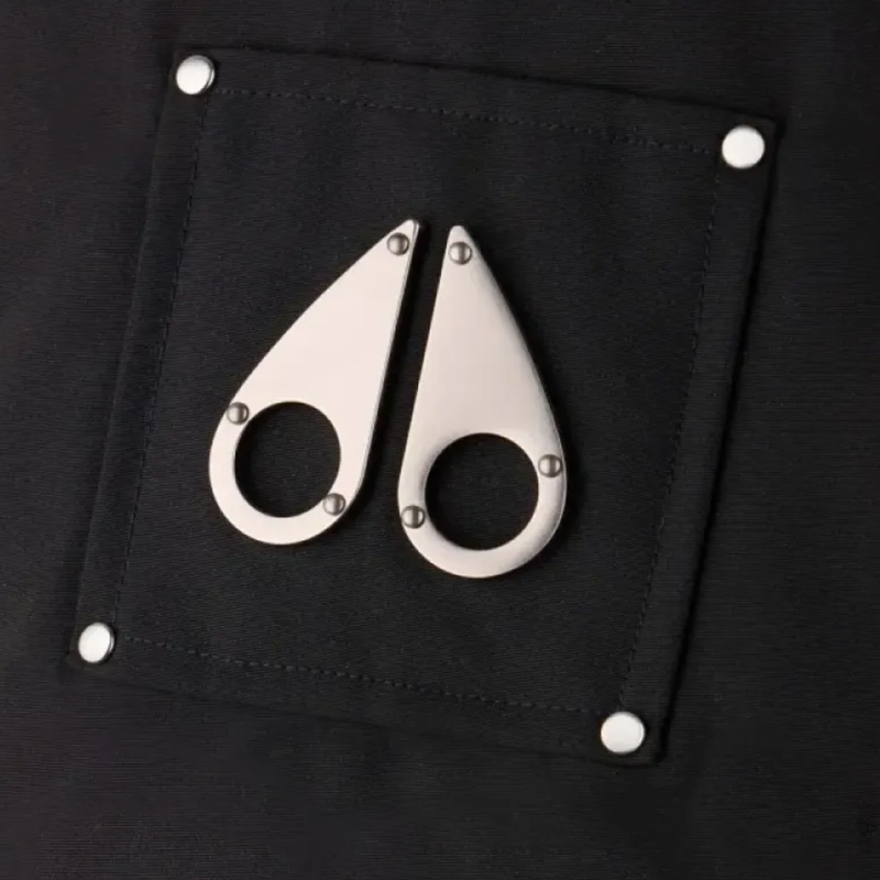 Moose Knuckles Logo Plaque Zip-Up Black Jacket Black Wool Collar