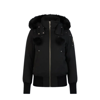 Moose Knuckles Black Wool Collar Zip-Up Jacket With A Pom-Pom  01