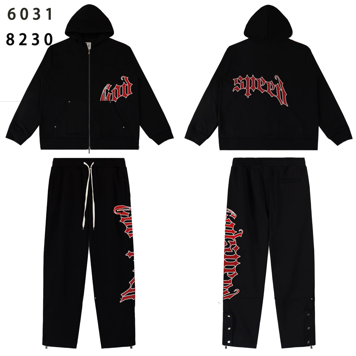 Godspeed OG Logo Black Sweatsuit G6031-8230 Red Letter Print