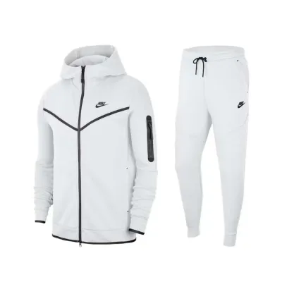 Nike Sportswear Tech Fleece Full Zip Hoodie & Joggers Set White 01