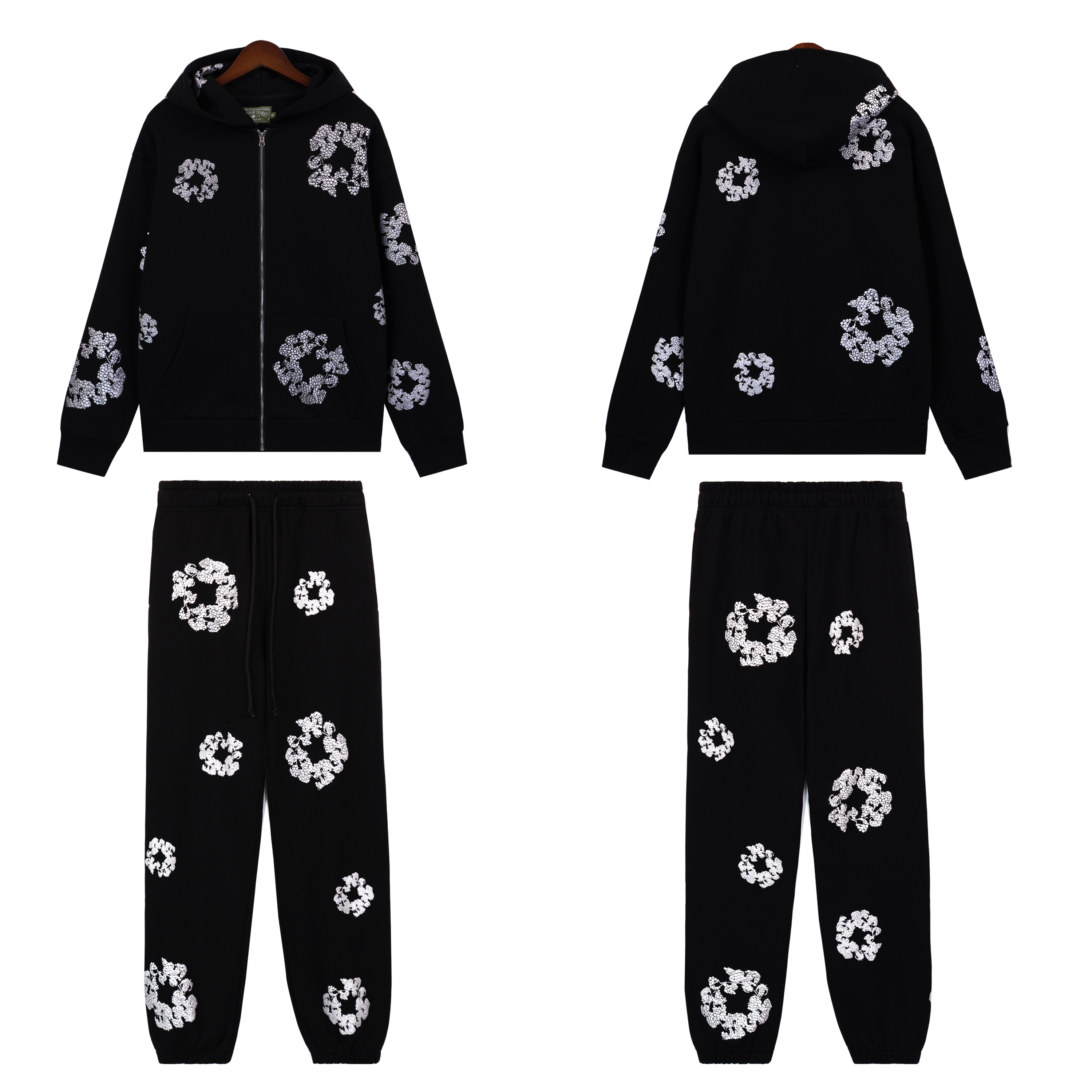 Denim Tears Cashmere Swarovski Cotton Wreath Zip Hoodie & Sweatpant Set #6030-8208 Black Silver