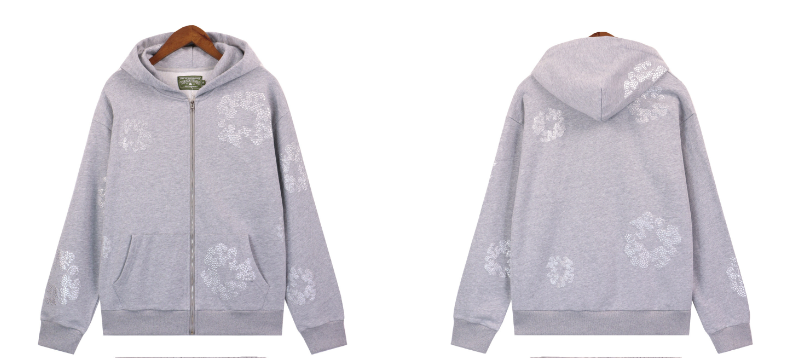 Denim Tears Cashmere Swarovski Cotton Wreath Zip Hoodie & Sweatpant Set #6030-8208 Gray