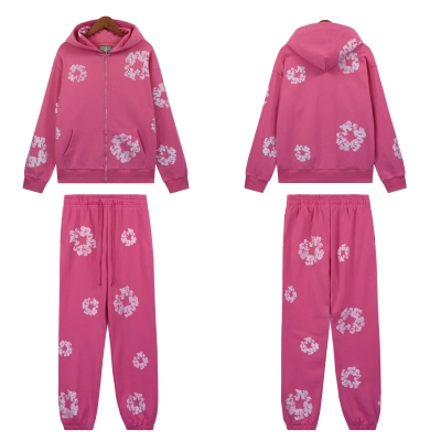 Denim Tears Cashmere Swarovski Cotton Wreath Zip Hoodie & Sweatpant Set #6030-8208 Pink 01