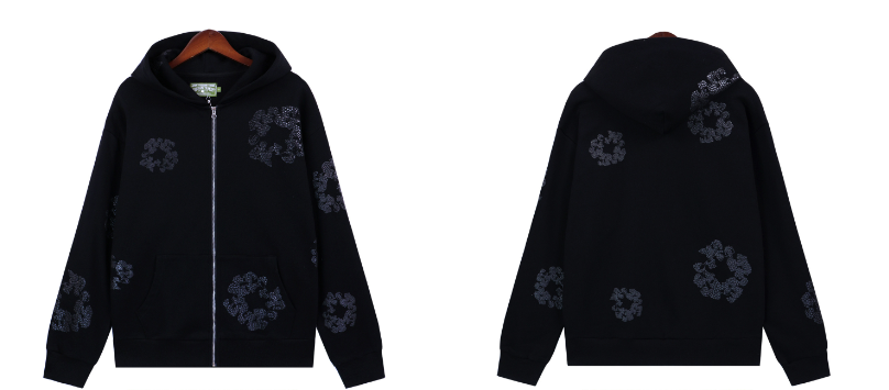 Denim Tears Cashmere Swarovski Cotton Wreath Zip Hoodie & Sweatpant Set #6030-8208 Pure Black