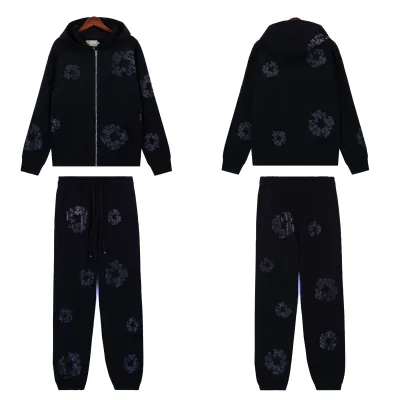 Denim Tears Cashmere Swarovski Cotton Wreath Zip Hoodie & Sweatpant Set #6030-8208 Pure Black 01