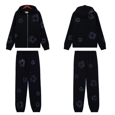 Denim Tears Cashmere Swarovski Cotton Wreath Zip Hoodie & Sweatpant Set #6030-8208 Pure Black 01