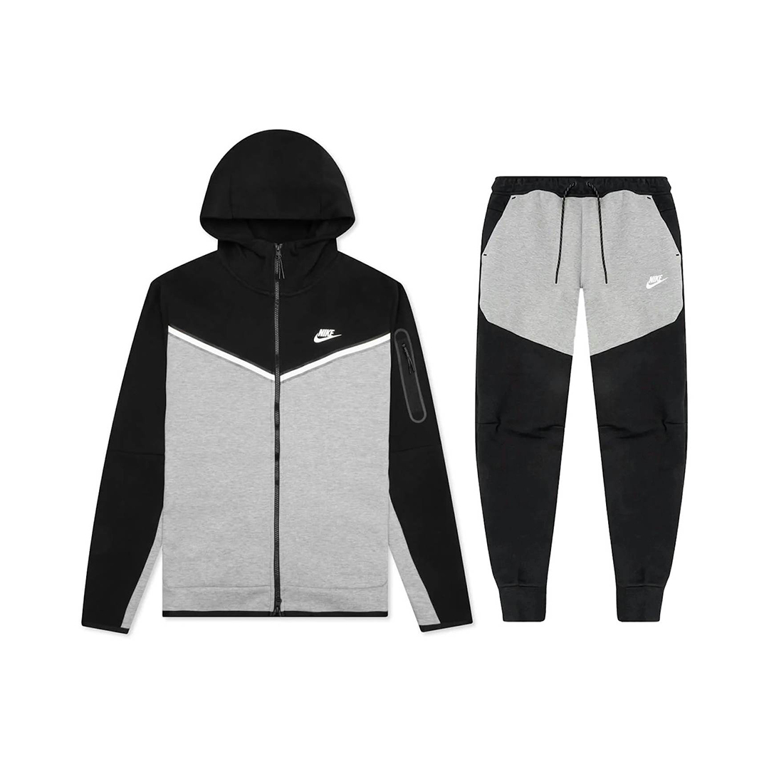 Nike Sportswear Tech Fleece Full Zip Hoodie & Joggers Set Black And Dark Grey Heather