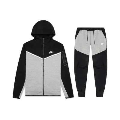 Nike Sportswear Tech Fleece Full Zip Hoodie & Joggers Set Black And Dark Grey Heather 01