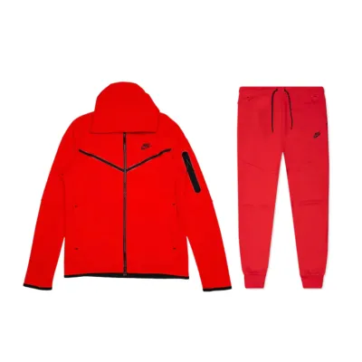 Nike Sportswear Tech Fleece Full Zip Hoodie & Joggers Set University Red 01