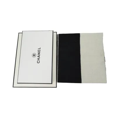 Chanel Cashmere Fringe Scarves Black And White  02