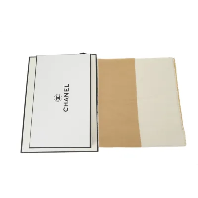Chanel Cashmere Fringe Scarves White And Brown 02