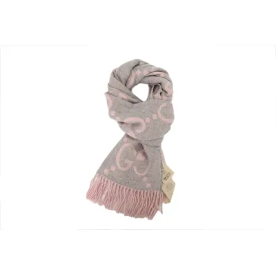 Gucci Double-G Jacquard Velvet Fringe Scarf Pink 01
