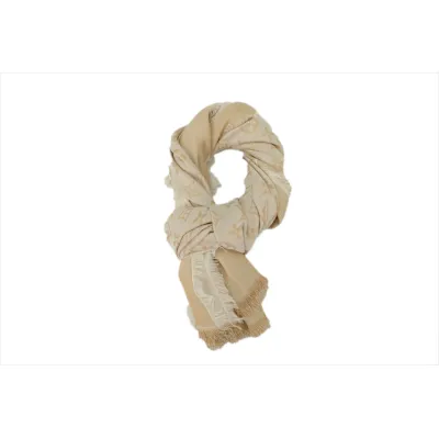 Louis Vuitton Double-Faced Jacquard Velvet Fringe All-Over Logo Print Scarf Apricot 01