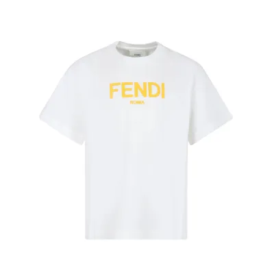 Fendi White T-shirt With Yellow Logo 01