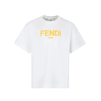 Fendi White T-shirt With Yellow Logo 01