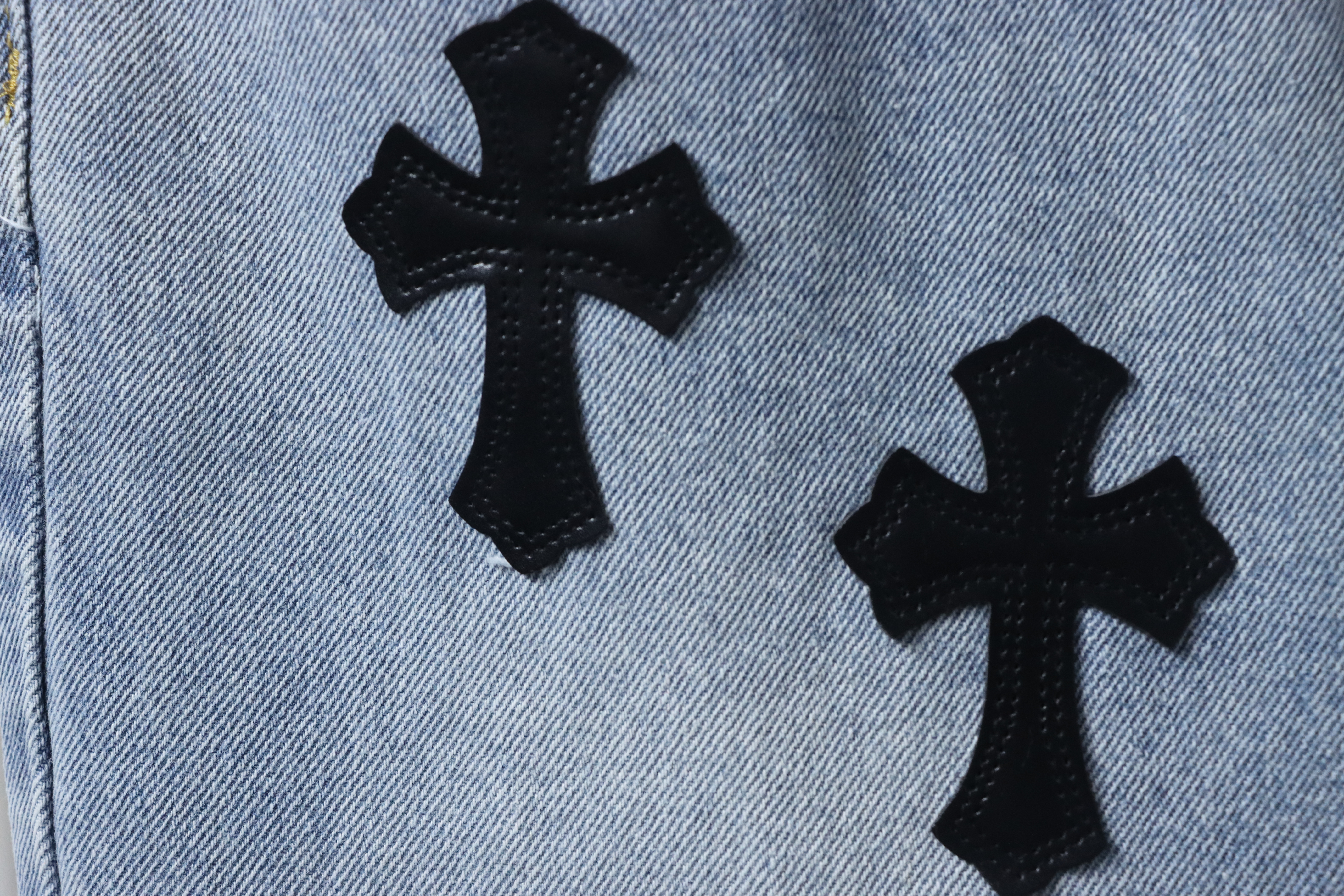 Chrome Hearts Black Cross Leather Patch Jeans