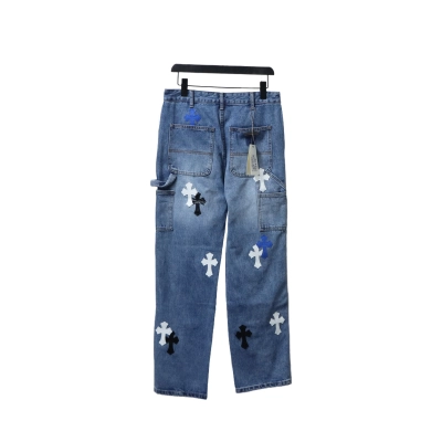 Chrome Hearts Fleur Knee Cross Patch Jeans Blue 02