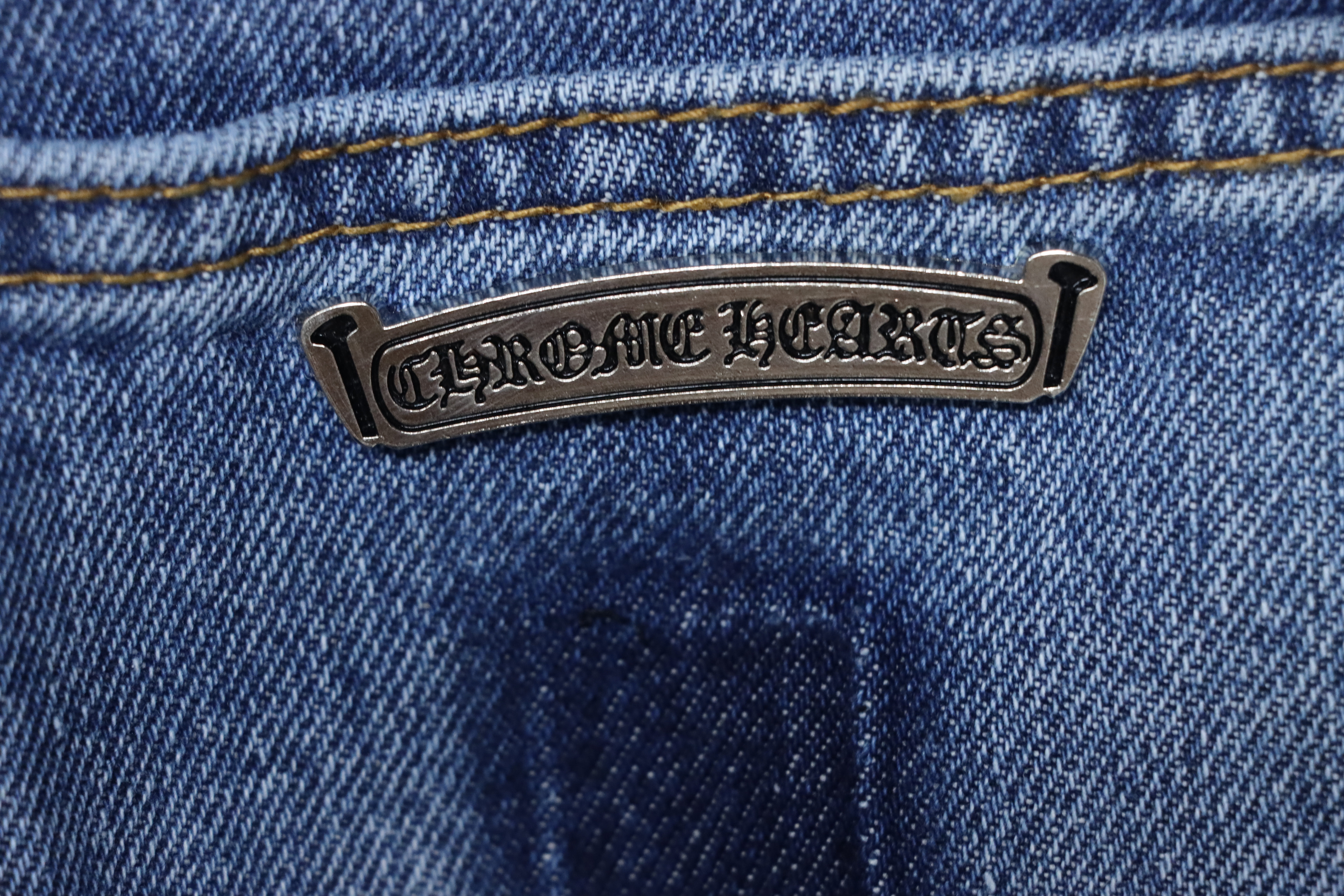 Chrome Hearts Fleur Knee Cross Patch Jeans Blue