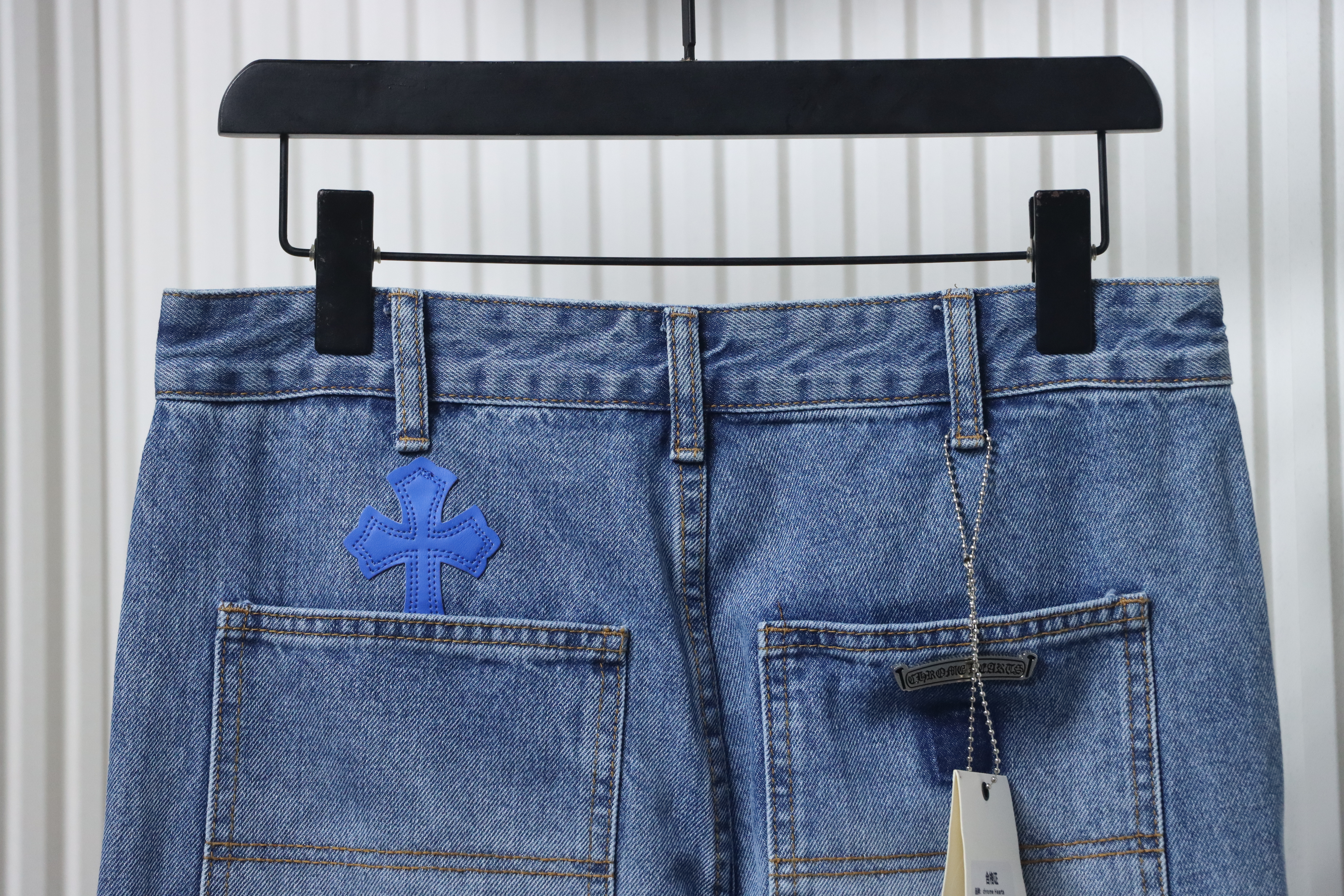 Chrome Hearts Fleur Knee Cross Patch Jeans Blue