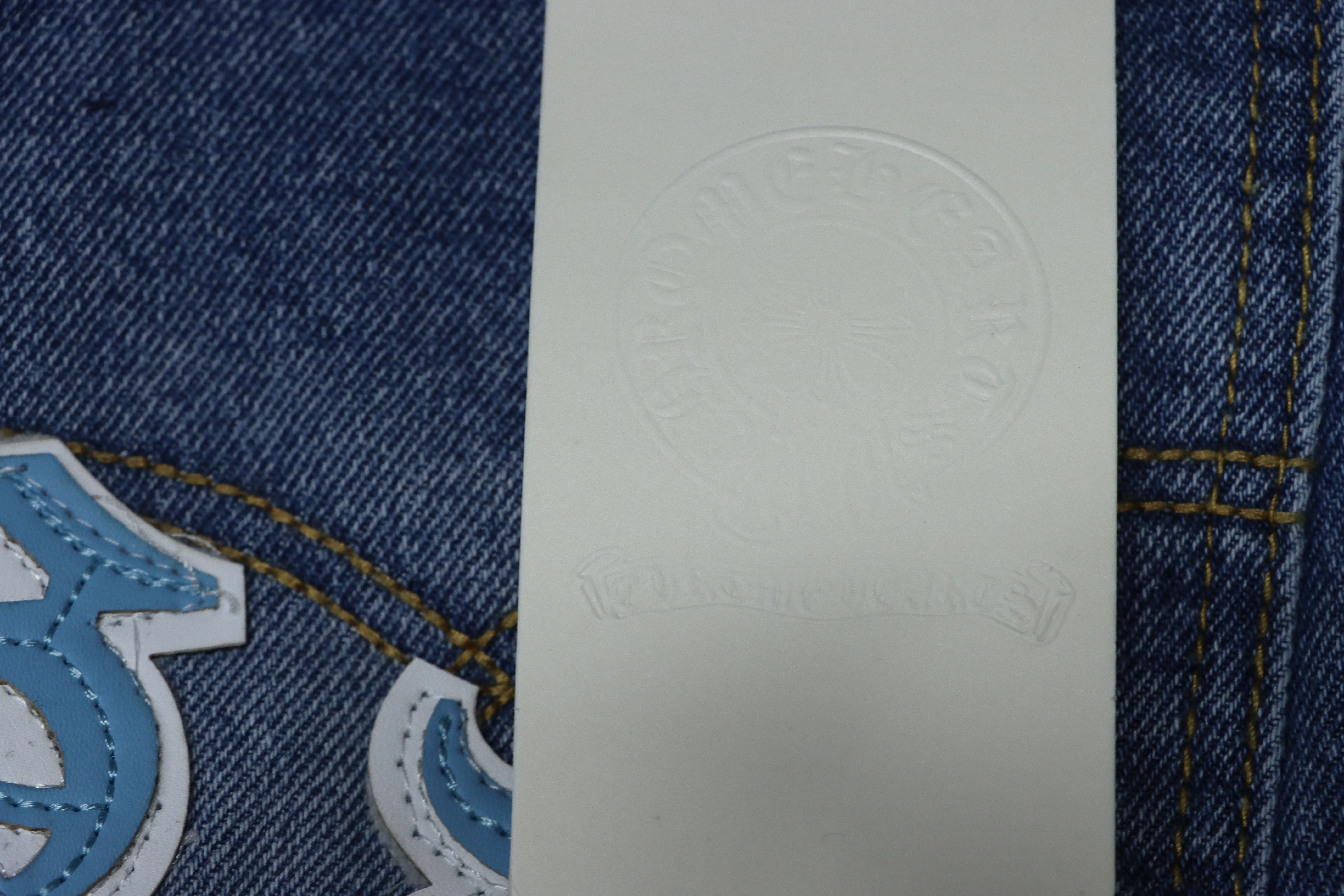 Chrome Hearts Miami Art Basel White Blue Cross Patch Jeans