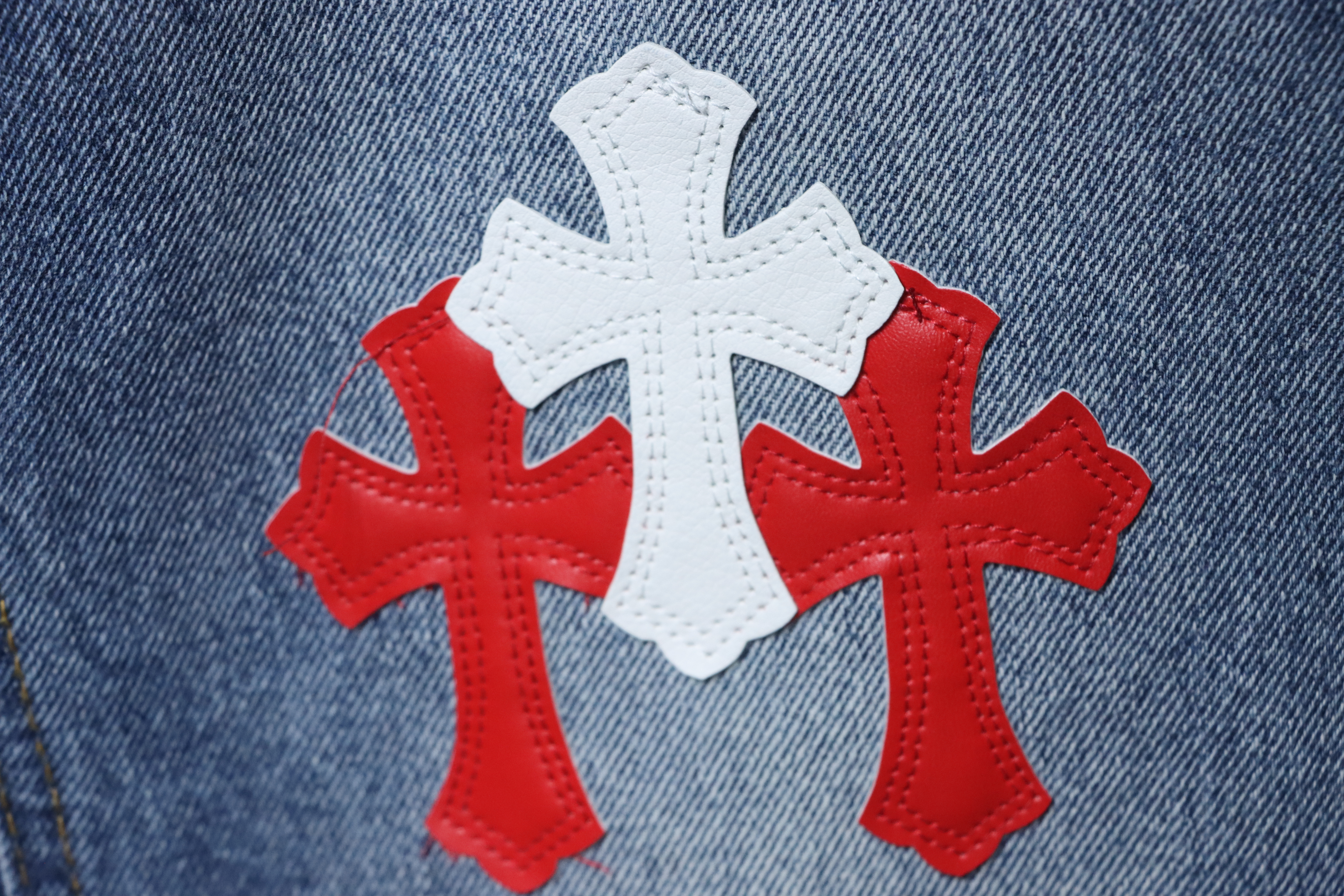 Chrome Hearts Miami Art Basel White Red Cross Patch Jeans