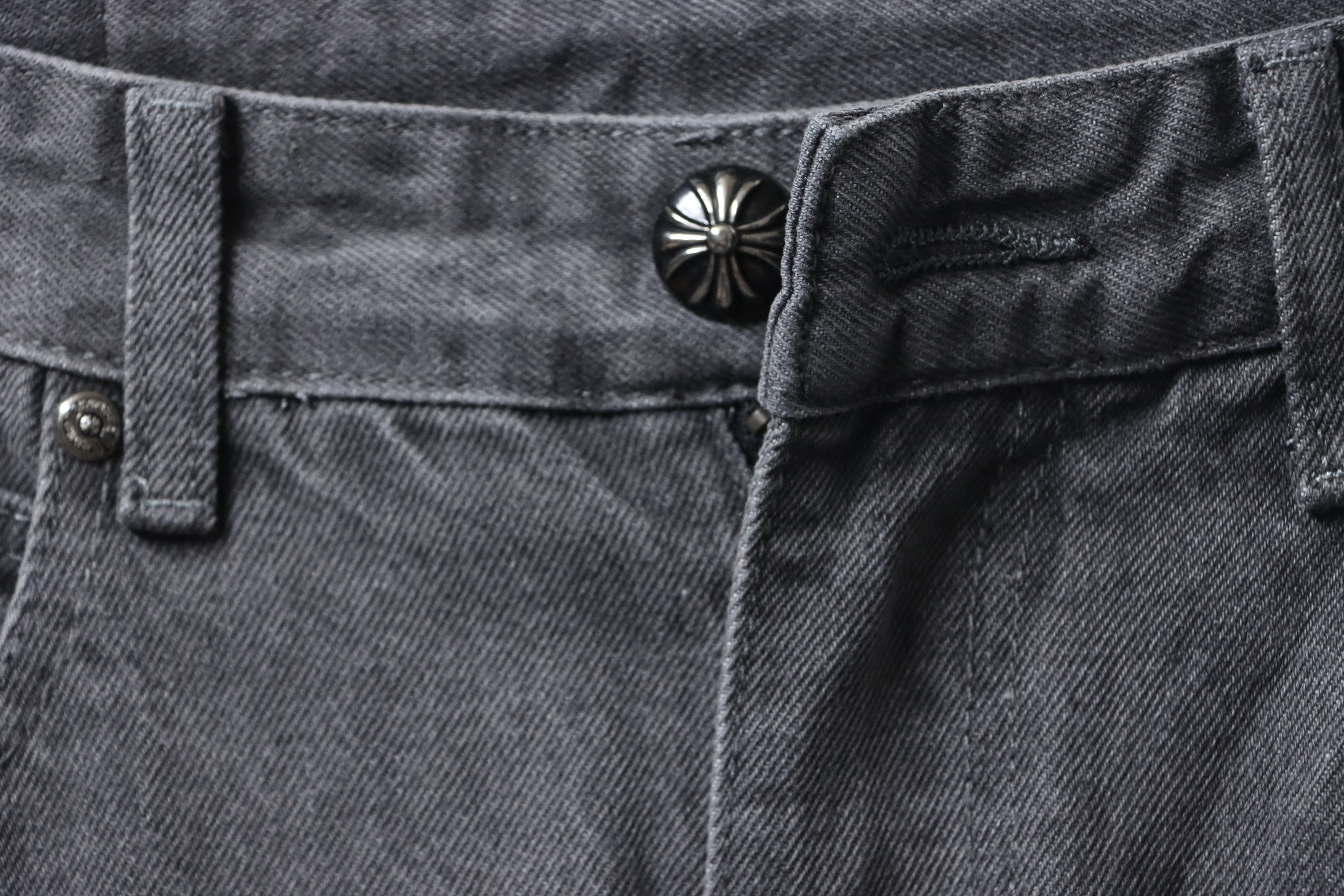 Chrome hearts X SexRecords Metal Cross Patch Jeans Distressed Gray