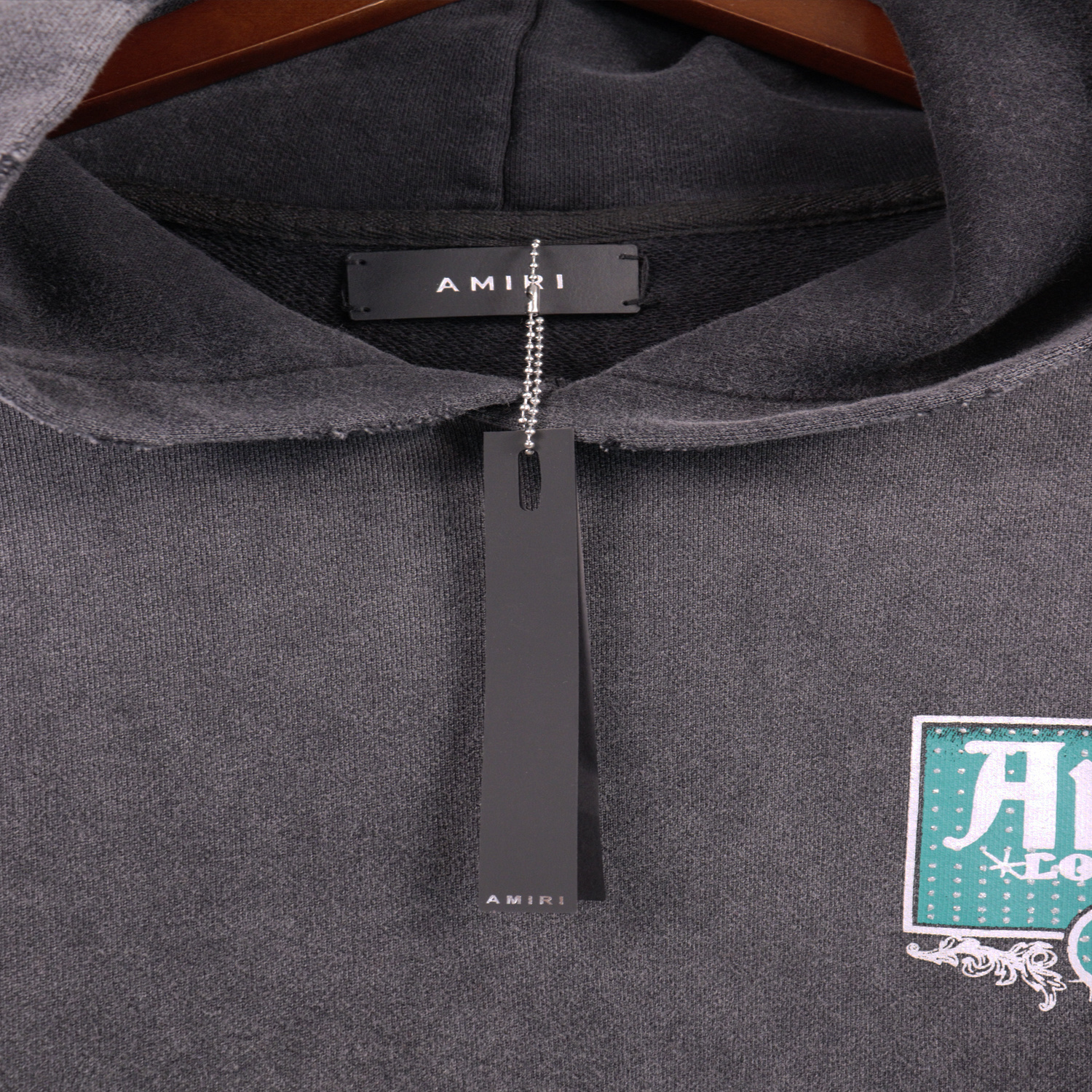 AMIRI Lounge Crystal Embellished Distressed Graphic Hoodie #5889 Black/Apricot