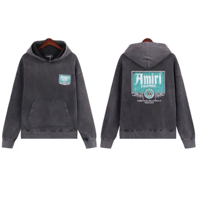 AMIRI Lounge Crystal Embellished Distressed Graphic Hoodie #5889 Black/Apricot 02